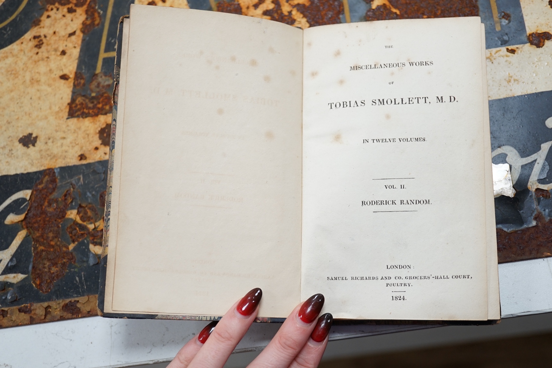 Smollett, Tobias - The Miscellaneous Works. 12 vols. contemp. half calf and marbled boards, sm.8vo. 1824; Berguin - Oeuvres Completes. nouvelle edition, 8 vols. engraved plates. contemp. half calf and marbled boards, red